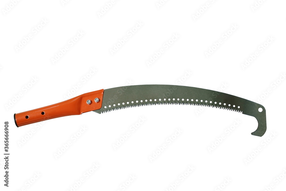 iron saw with red handle on white background iron saw with red handle on white background