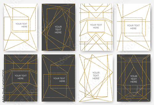 Obraz na płótnie Graphic design for cards, brochures, invitations. Polygonal shapes with gold shimmering. Business identity w salonie