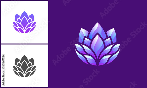Beautiful shiny purple gradient flowers with 3D effects for logo