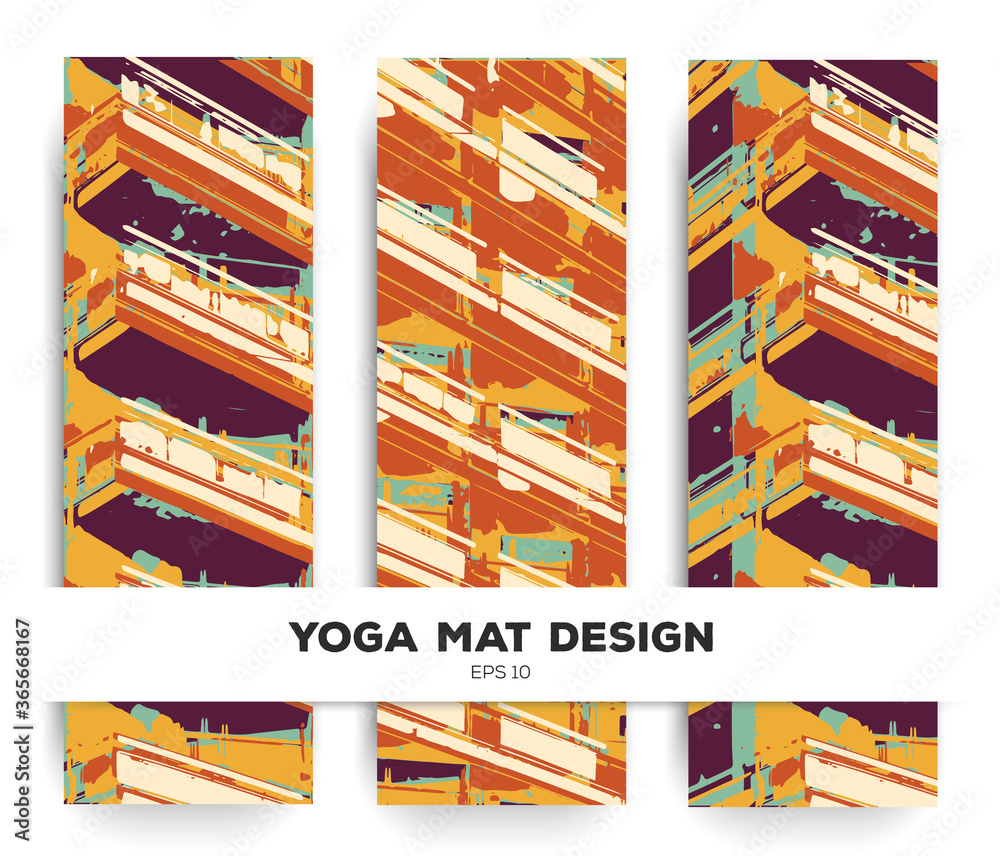 Yoga mat design. Abstract psychedelic pattern. Bold grunge print. Creative meditation equipment. 183x61. Vector eps10.