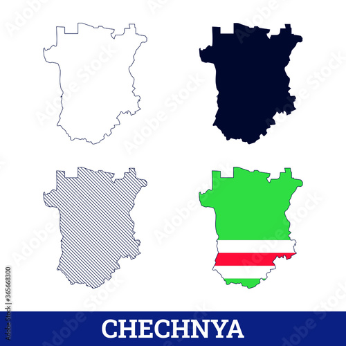 Russian State Chechnya Map with flag vector