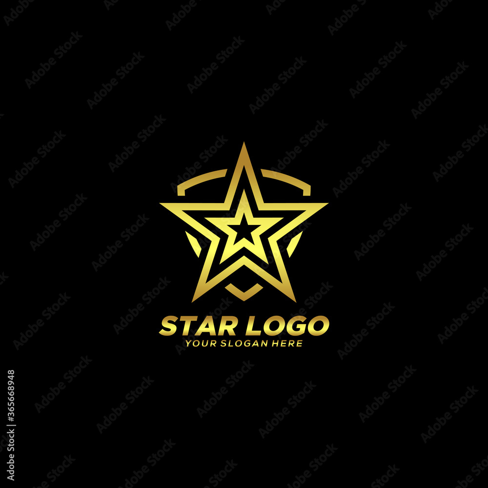 Gold Star Logo Vector in elegant Style with Black Background Gold Star Logo Vector in elegant Style with Black Background