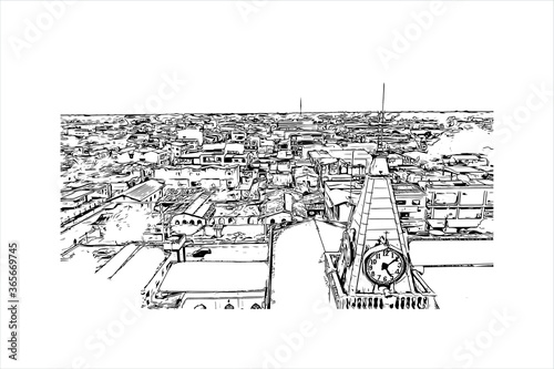 Building view with landmark of The city of Abaetetuba is located in Para State, Brazil. Hand drawn sketch illustration in vector.