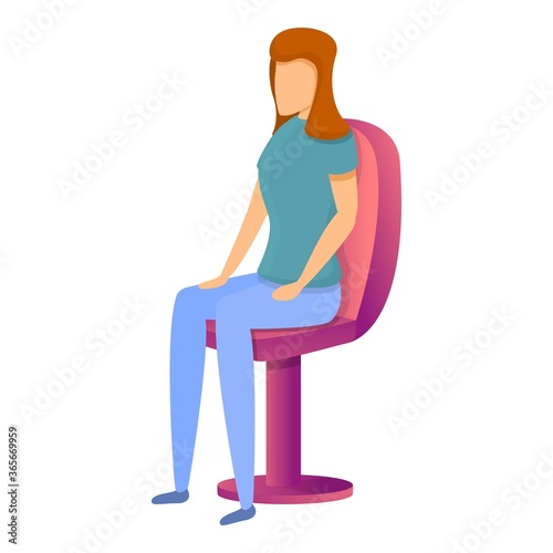 Beautician in armchair icon. Cartoon of beautician in armchair vector icon for web design isolated on white background