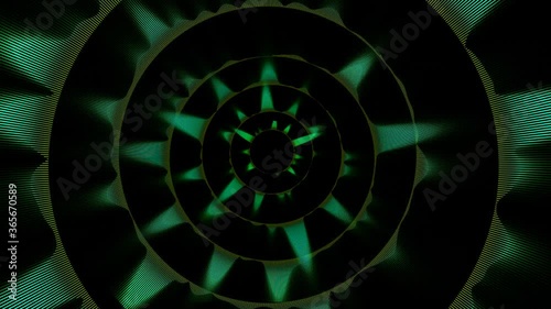 Green rings like audio waves rapidly pulsate and change in size on a black background.