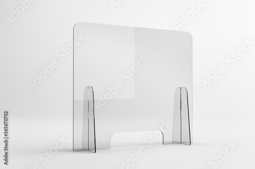 Sneeze guards, social distancing barriers and shields. Transparent Acrylic Display. photo
