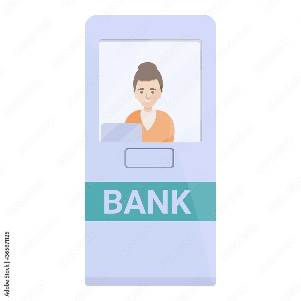 Bank teller cabine icon. Cartoon of bank teller cabine vector icon for web design isolated on white background Bank teller cabine icon. Cartoon of bank teller cabine vector icon for web design isolated on white background