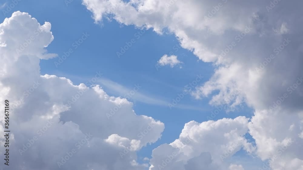 Time lapse motion the clouds are moving fast and birds flying on the sky in the daytime bright.