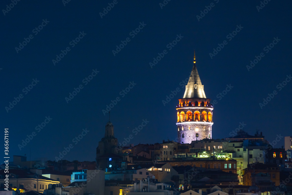 Galata Tower at Night in Istanbul