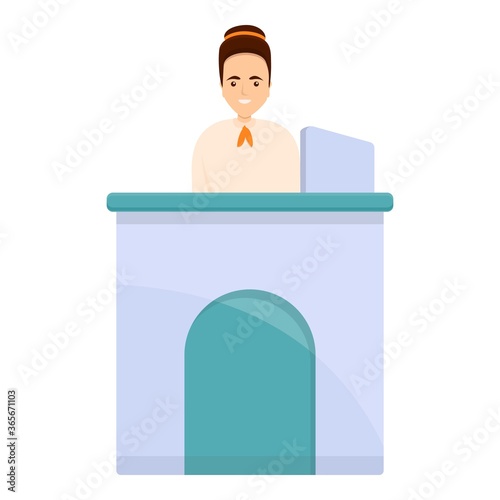 Desktop bank teller icon. Cartoon of desktop bank teller vector icon for web design isolated on white background