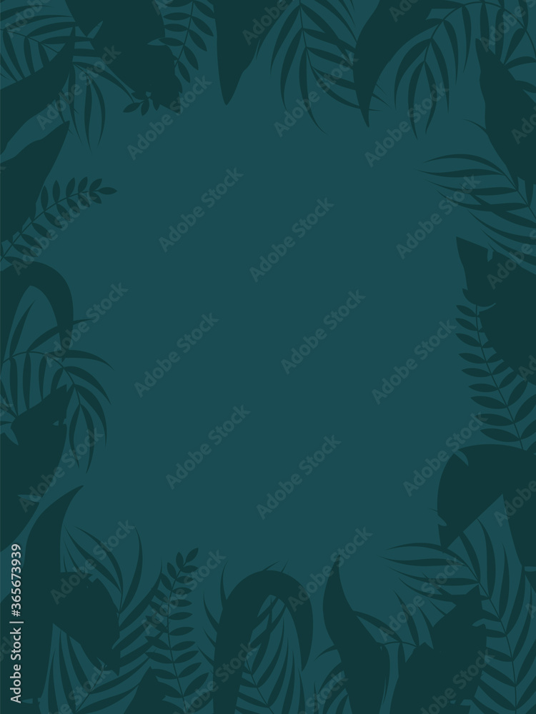 Invitation with green leaf pattern on green background. Green leaf texture