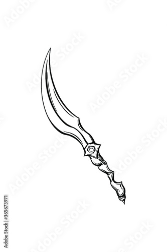 Dagger black and white graphics.
 Vintage game knife. Stock vector illustration