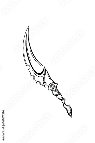 Dagger with teeth black and white graphics. Stock vector illustration