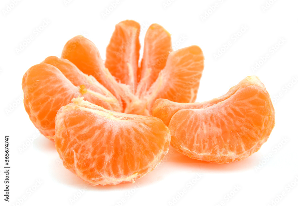Peeled tangerine or mandarin fruit half isolated on white background cutout Peeled tangerine or mandarin fruit half isolated on white background cutout
