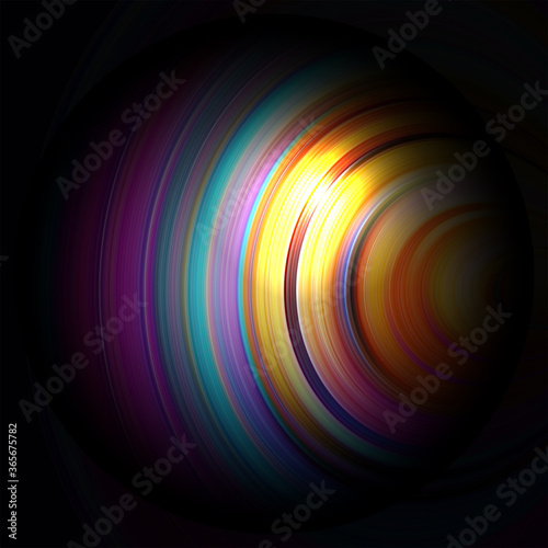 Abstract 3d circle illustration background with glowing lines and curvy colorful