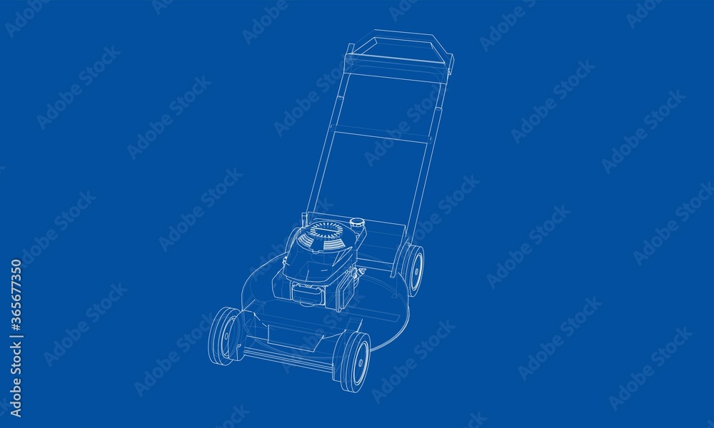 Outline lawn mower. Wire-frame style