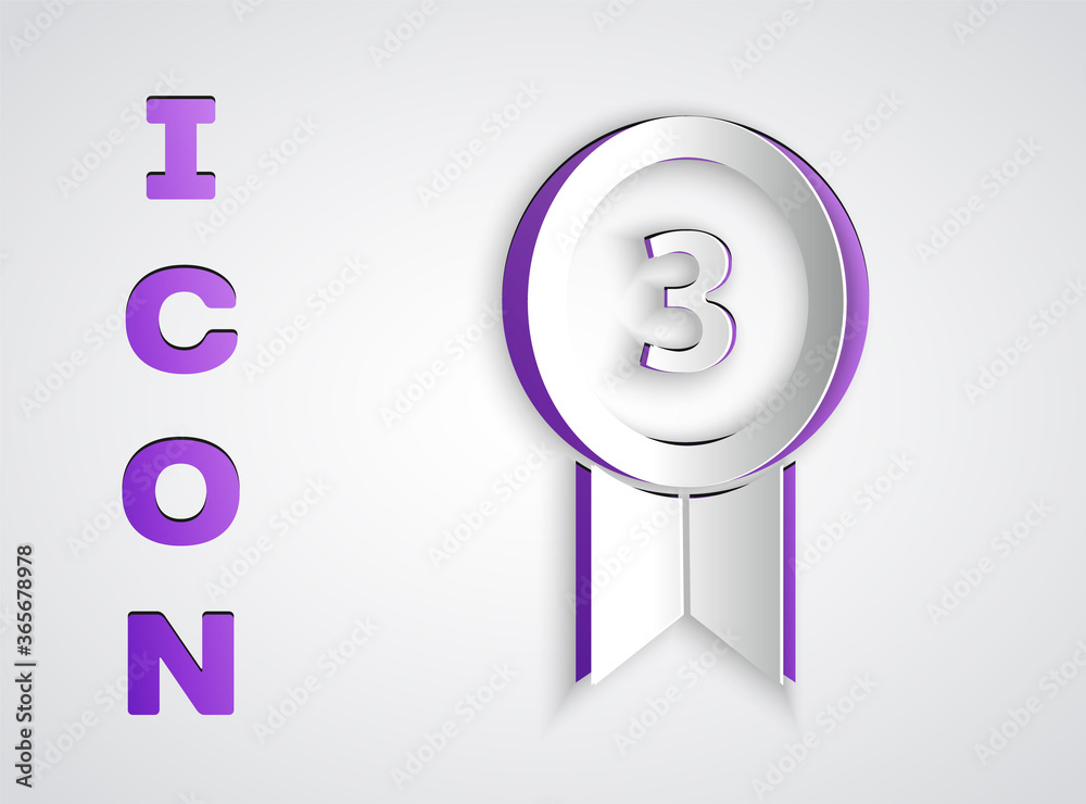 Paper cut Medal icon isolated on grey background. Winner achievement sign. Award medal. Paper art style. Vector Illustration. Paper cut Medal icon isolated on grey background. Winner achievement sign. Award medal. Paper art style. Vector Illustration.