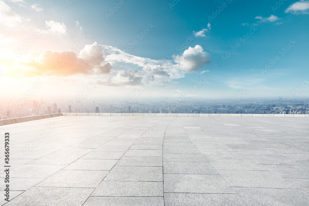 Empty floor and modern city skyline with buildings in Shanghai,China.High angle view. Empty floor and modern city skyline with buildings in Shanghai,China.High angle view.