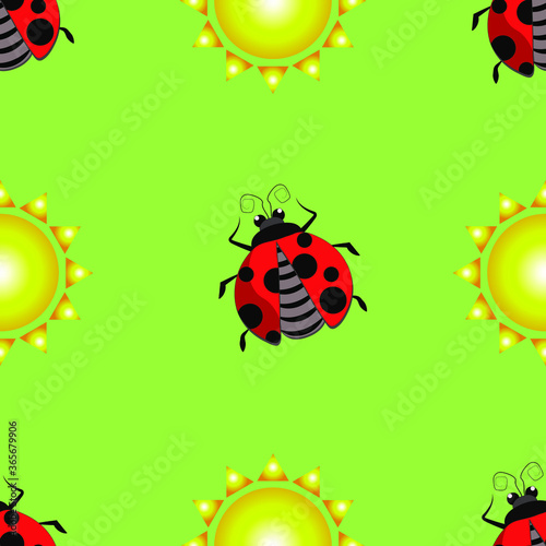 Ladybug and sun seamless pattern. Vector illustration