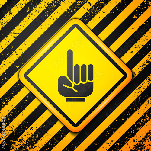Black Number 1 one fan hand glove with finger raised icon isolated on yellow background. Symbol of team support in competitions. Warning sign. Vector Illustration.