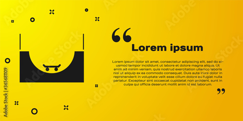 Black Skate park icon isolated on yellow background. Set of ramp, roller, stairs for a skatepark. Extreme sport. Vector Illustration.