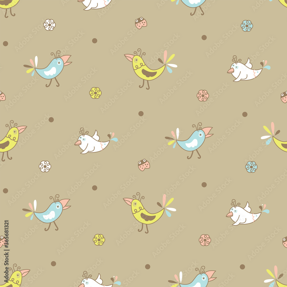 Exotic birds seamless pattern in pale colors Exotic birds seamless pattern in pale colors