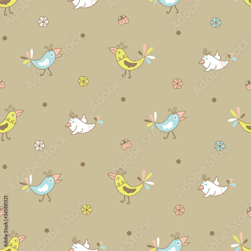Exotic birds seamless pattern in pale colors