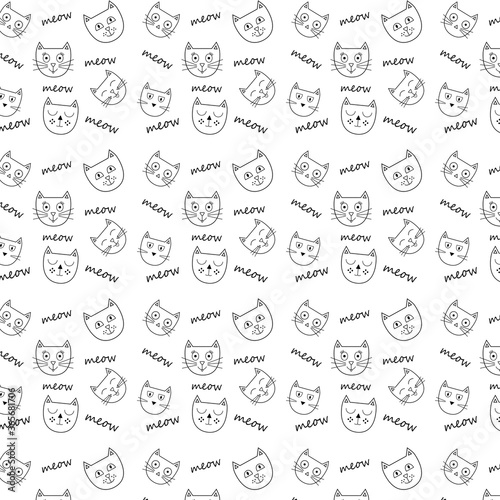 Seamless pattern of characters of cat faces with different emotions doodle set vector illustration collection