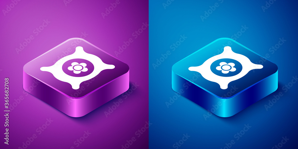 Isometric Pack full of seeds of a specific plant icon isolated on blue and purple background. Square button. Vector Illustration. Isometric Pack full of seeds of a specific plant icon isolated on blue and purple background. Square button. Vector Illustration.