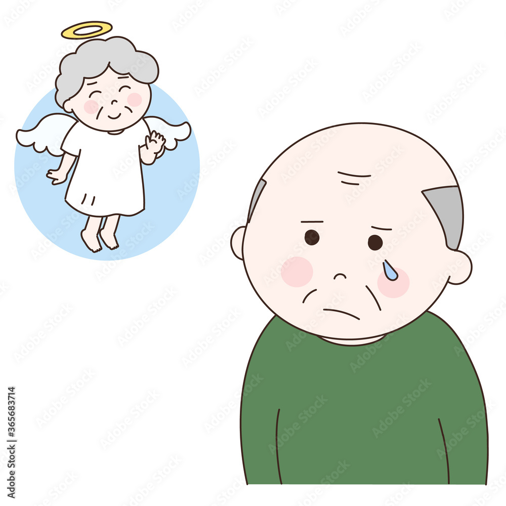 Elderly man reminiscing about his late wife. Vector illustration isolated on white background. Elderly man reminiscing about his late wife. Vector illustration isolated on white background.