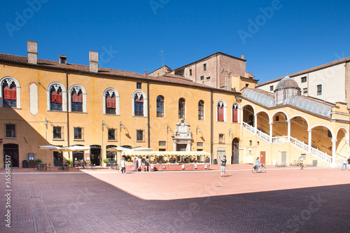 Ferrara  Italy  town hall square in a summer sunny day