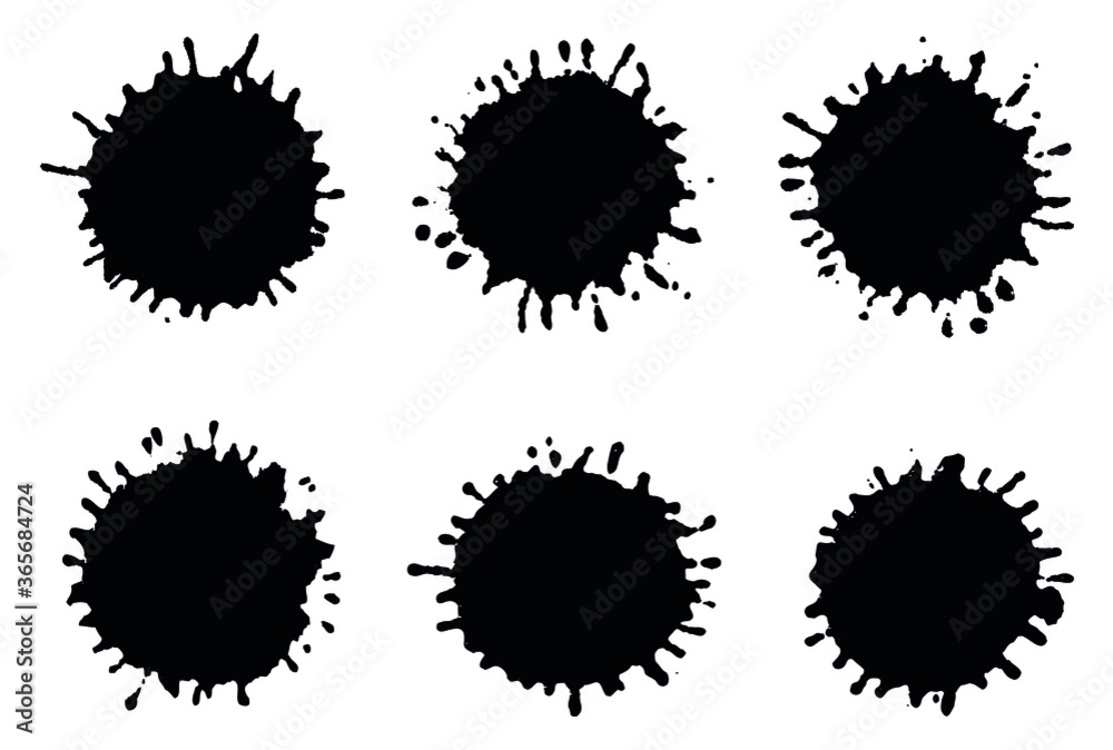 Set of black ink blots. Set of black ink blots.