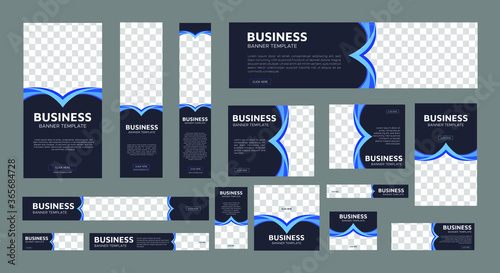 set of creative web banners of standard size with a place for photos. Business ad banner. Vertical, horizontal and square template. vector illustration EPS 10