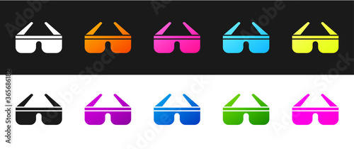 Set 3D cinema glasses icon isolated on black and white background. Vector Illustration.