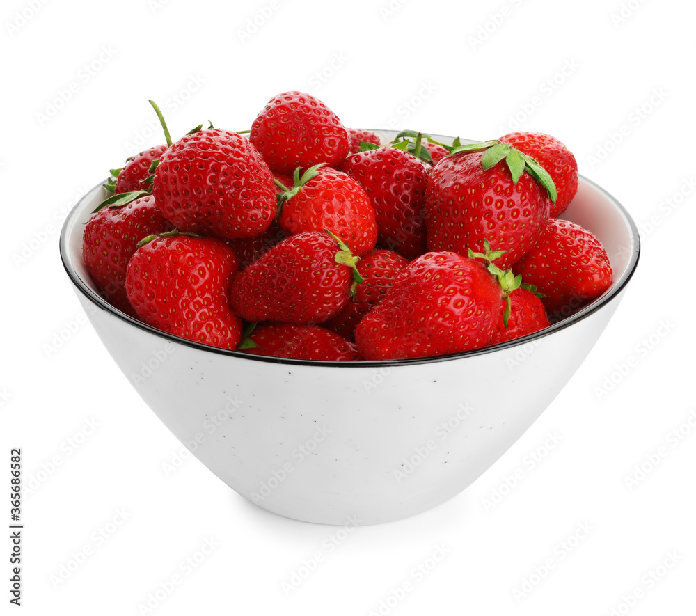 Ripe strawberries in bowl isolated on white Ripe strawberries in bowl isolated on white