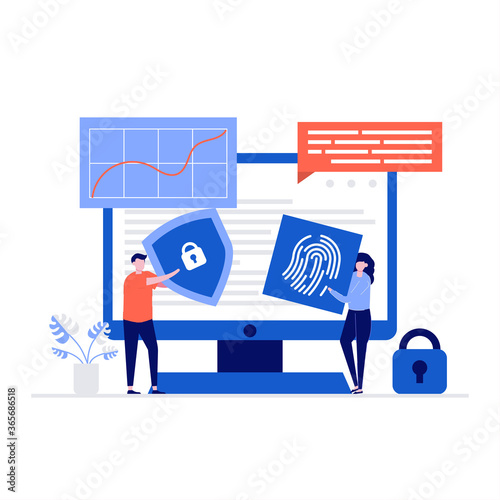 Cyber security vector illustration concept with characters. Data security, protected access control, privacy data protection. Modern flat style for landing page, web banner, infographics, hero images