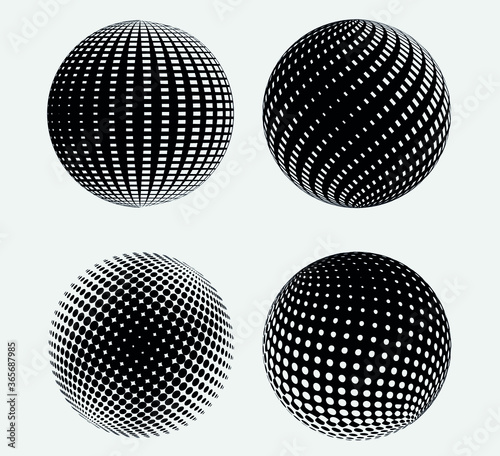 Set of four halftone spheres.