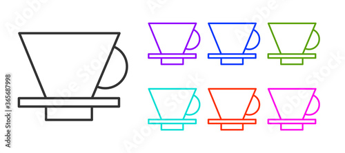Black line V60 coffee maker icon isolated on white background. Set icons colorful. Vector Illustration.