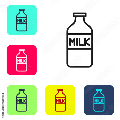 Black line Closed glass bottle with milk icon isolated on white background. Set icons in color square buttons. Vector Illustration.