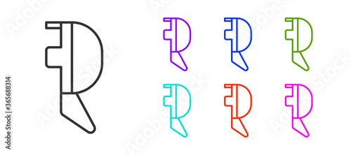 Black line Fencing helmet mask icon isolated on white background. Traditional sport defense. Set icons colorful. Vector Illustration.