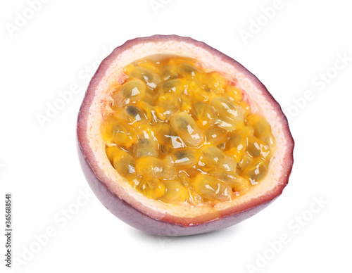 Half of tasty fresh passion fruit (maracuya) isolated on white