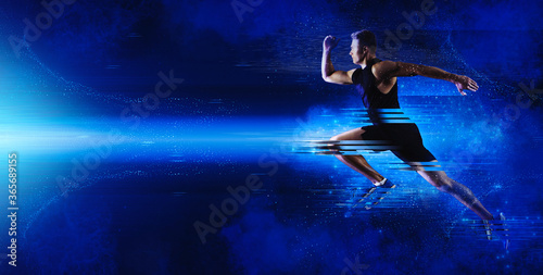 Man sprinter leaving starting. Sports banner © Andrey Burmakin