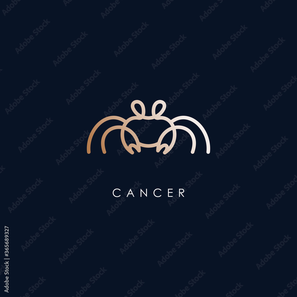 Cancer Zodiac Logo Design With Luxury Gold Colour. Cancer Zodiac Logo Template. Modern Design
