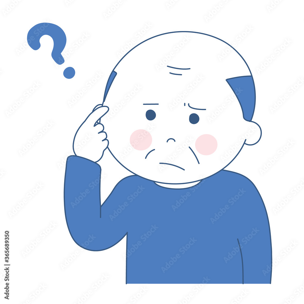 Elderly man getting forgetful in his old age. Vector illustration isolated on white background. Elderly man getting forgetful in his old age. Vector illustration isolated on white background.