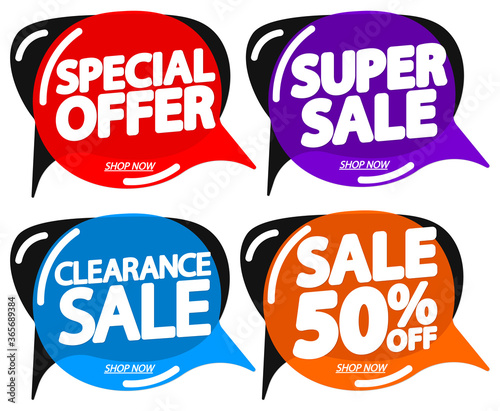 Set Sale speech bubble banners design template, discount tags, vector illustration