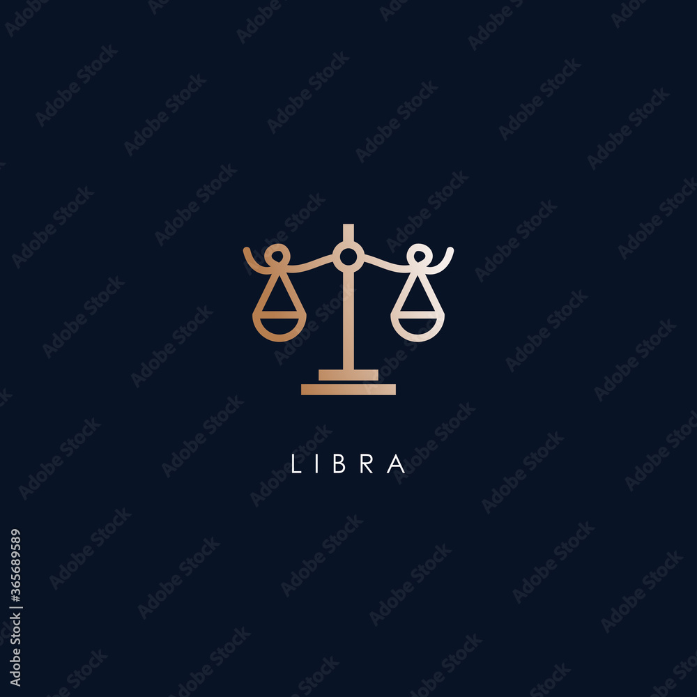 Libra Zodiac Logo Design With Luxury Gold Colour. Libra Zodiac Logo Template. Modern Design. Flat Logo. Vector Illustration Libra Zodiac Logo Design With Luxury Gold Colour. Libra Zodiac Logo Template. Modern Design. Flat Logo. Vector Illustration