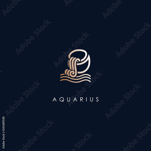 Aquarius Zodiac Logo Design With Luxury Gold Colour. Aquarius Zodiac Logo Template. Modern Design. Flat Logo. Vector Illustration