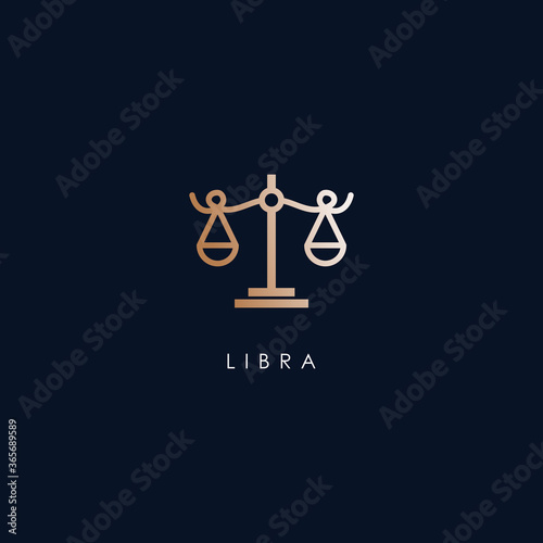Libra Zodiac Logo Design With Luxury Gold Colour. Libra Zodiac Logo Template. Modern Design. Flat Logo. Vector Illustration