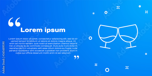White line Glass of cognac or brandy icon isolated on blue background. Vector Illustration.