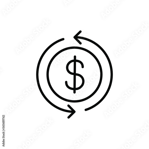 Cashback icon, return money. Cash back rebate, Reinvest earning, chargeback, Dollar coin with arrow, credit payment tax exchange, simple thin line Vector illustration Design On white background EPS10